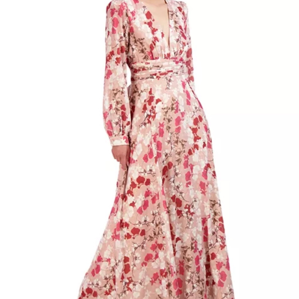 BCBGMaxAzria V Neck Pleated Waist Maxi Dress